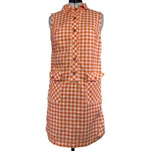 Handmade Orange and White Gingham Sleeveless Shift Dress with Pockets Size XL